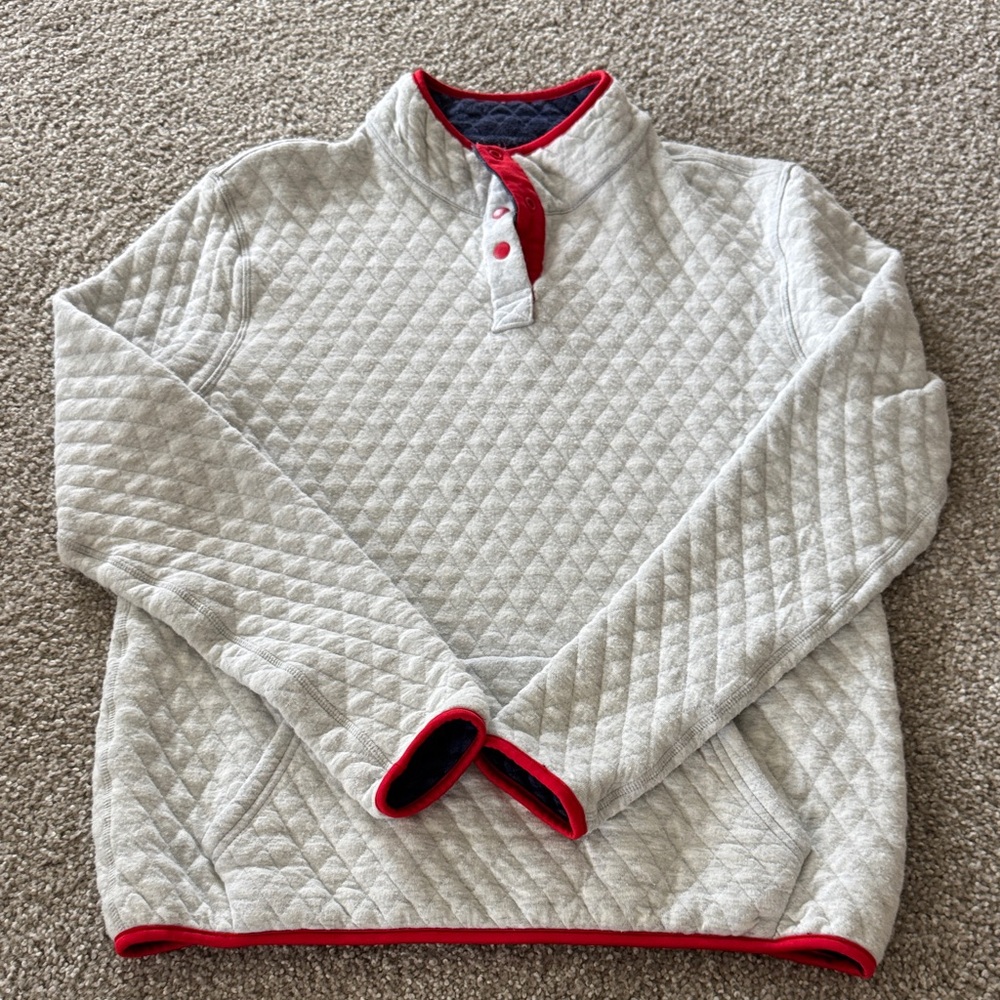 Marine Layer Quilted Pullover - Cream and Red Accents
